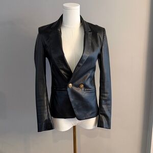 bb DAKOTA Black Faux Leather Blazer Jacket - Women's Tailored Coat